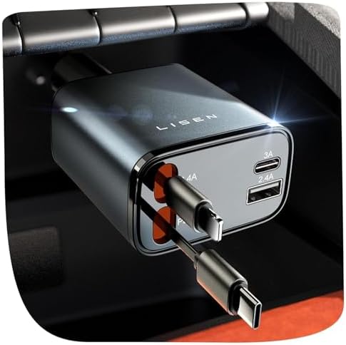 LISEN Retractable Car Charger, 69W USB C Car Accessoriee